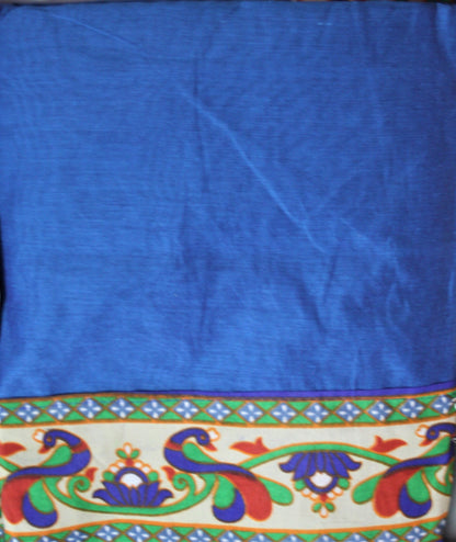 Cotton Silk Saree with Peacock Print Border and Blouse - GlitterGleam
