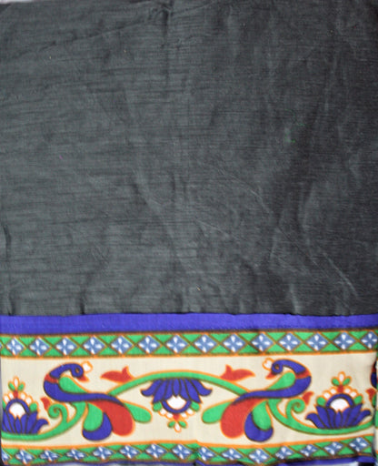 Cotton Silk Saree with Peacock Print Border and Blouse - GlitterGleam