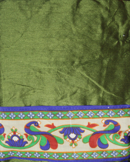 Cotton Silk Saree with Peacock Print Border and Blouse - GlitterGleam