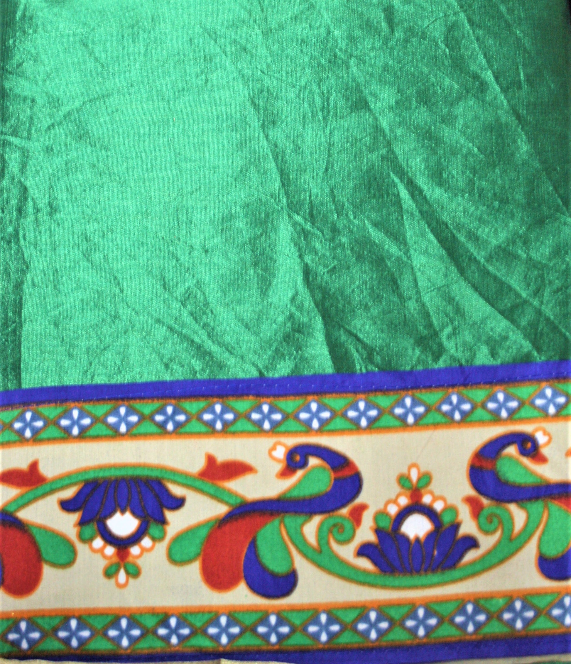 Cotton Silk Saree with Peacock Print Border and Blouse - GlitterGleam