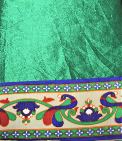 Cotton Silk Saree with Peacock Print Border and Blouse - GlitterGleam