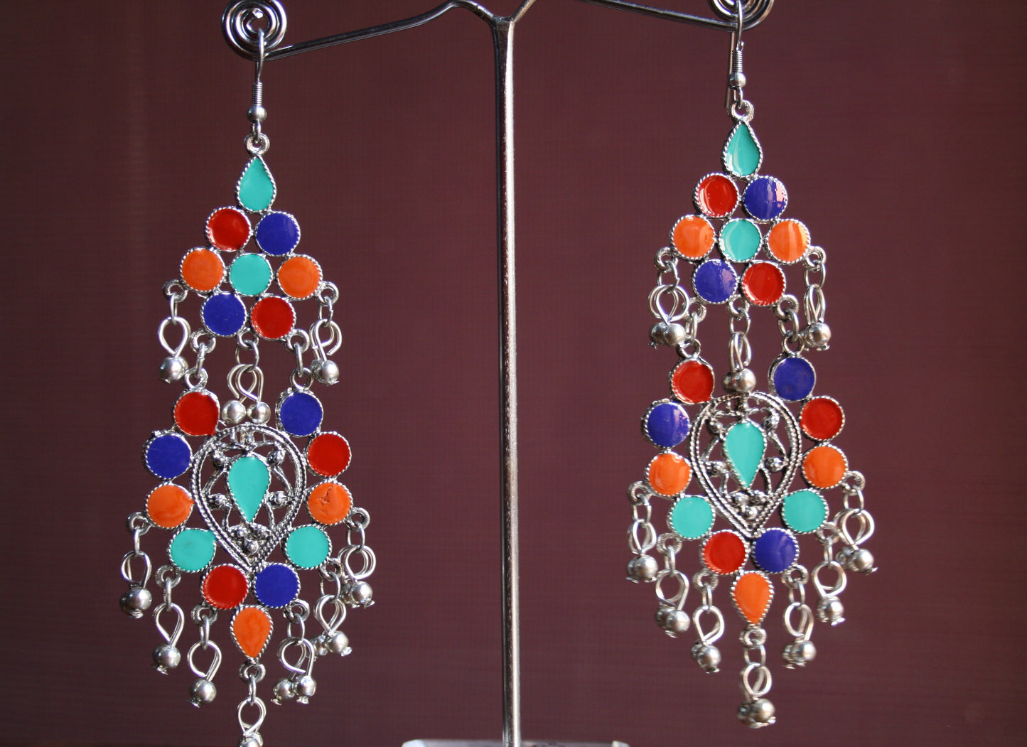 Beautiful Long Silver Long Afghani Earring - GlitterGleam