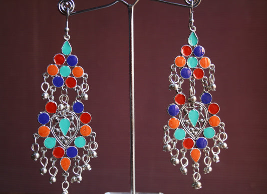 Beautiful Long Silver Long Afghani Earring - GlitterGleam