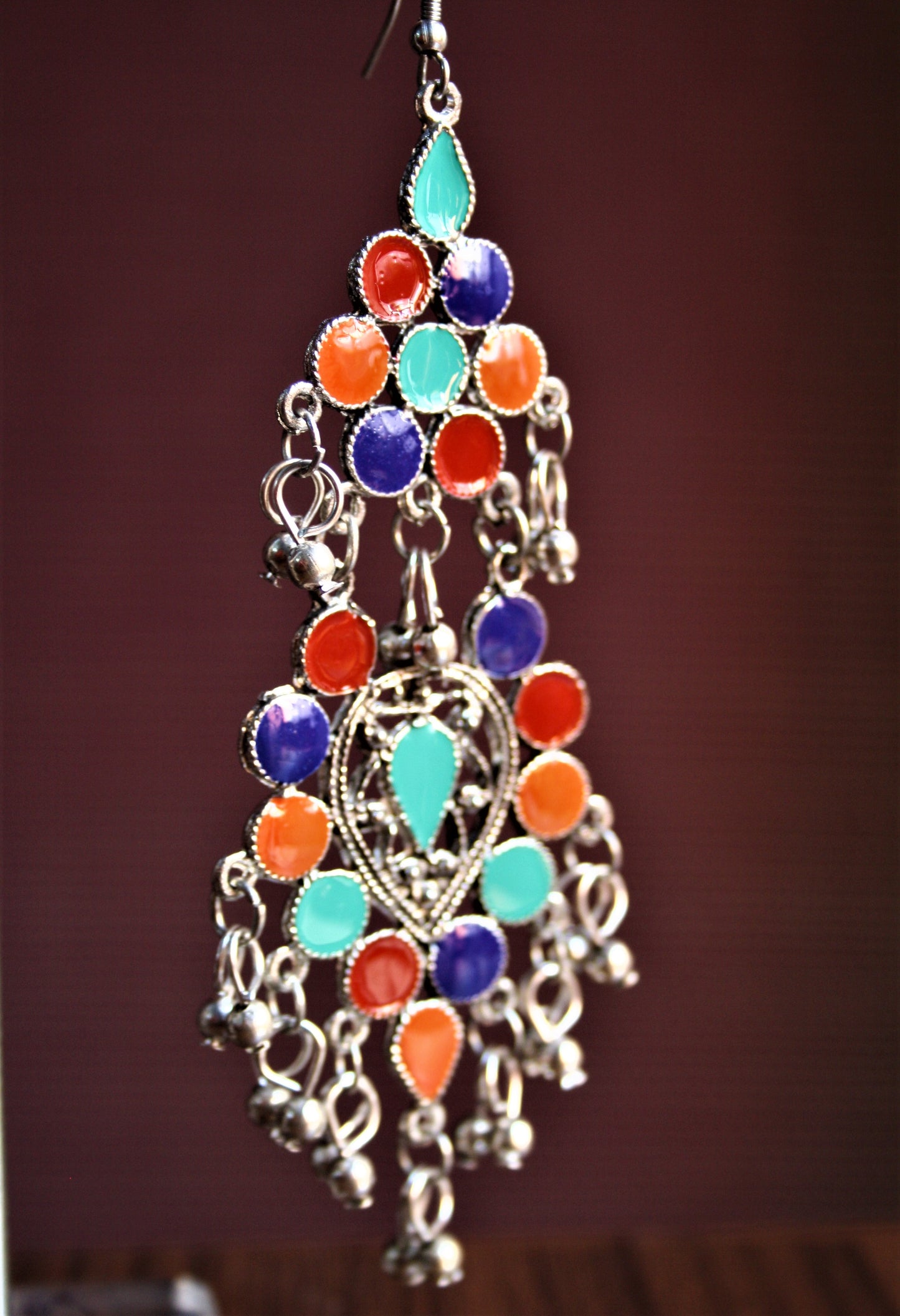 Beautiful Long Silver Long Afghani Earring - GlitterGleam