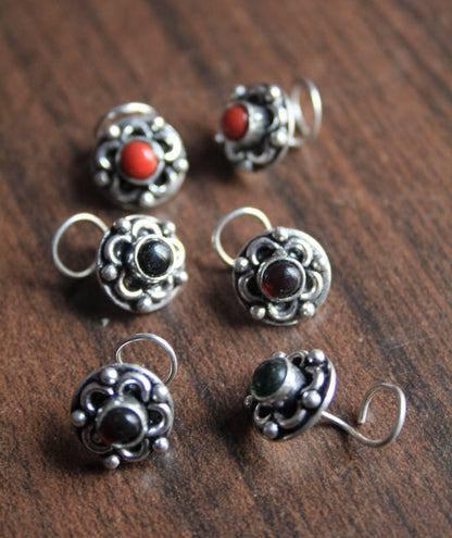 Silver and Golden Oxidized Floral Stud Nose Pin (Set of 2) - GlitterGleam