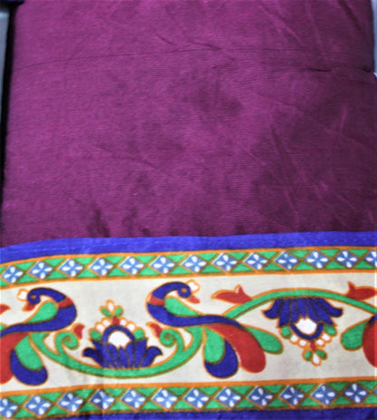 Cotton Silk Saree with Peacock Print Border and Blouse - GlitterGleam