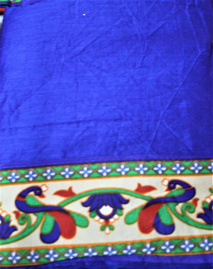 Cotton Silk Saree with Peacock Print Border and Blouse - GlitterGleam