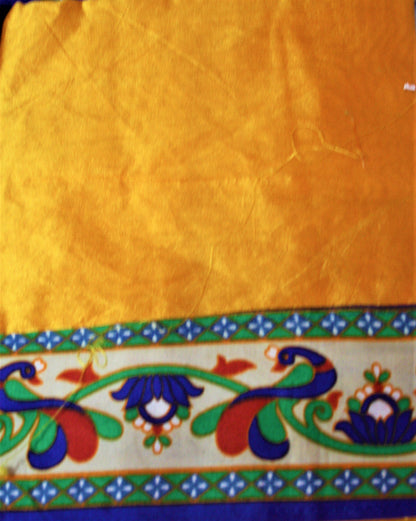 Cotton Silk Saree with Peacock Print Border and Blouse - GlitterGleam