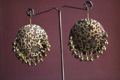 Large Carved Copper Danglers with Beads - GlitterGleam