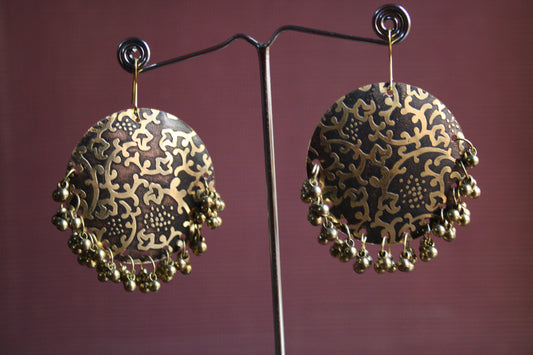 Large Carved Copper Danglers with Beads - GlitterGleam