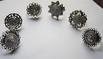 Traditional Silver Oxidized Flower Finger Ring - GlitterGleam