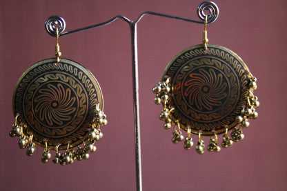 Large Carved Copper Danglers with Beads - GlitterGleam