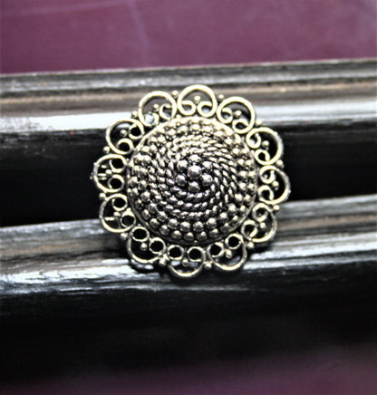 Traditional Silver Oxidized Flower Finger Ring - GlitterGleam
