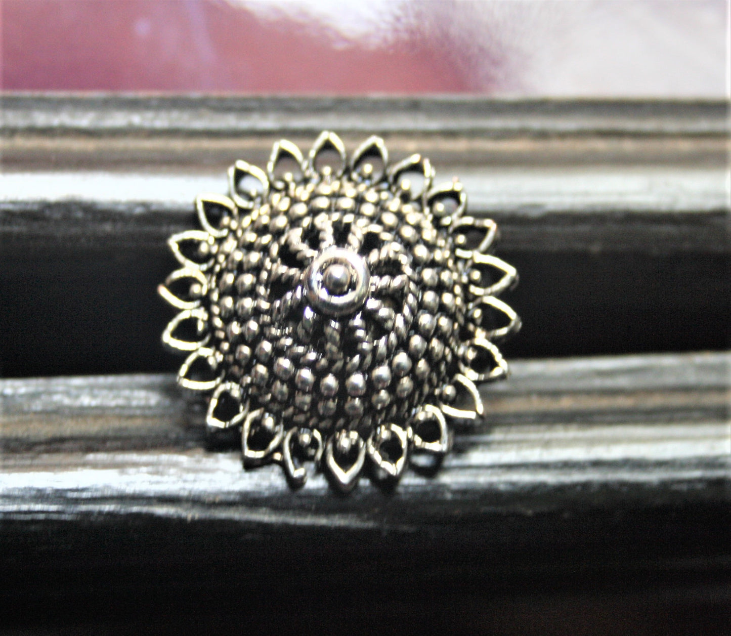 Traditional Silver Oxidized Flower Finger Ring - GlitterGleam