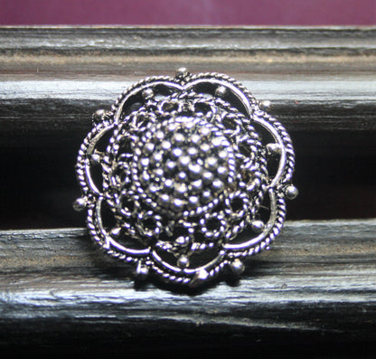 Traditional Silver Oxidized Flower Finger Ring - GlitterGleam