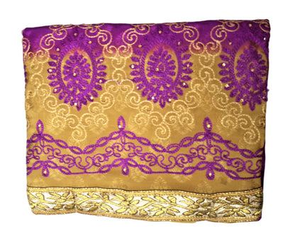 Shaded Beige Color Jacquard Silk Saree with Embroidery - GlitterGleam