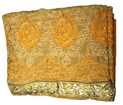Shaded Beige Color Jacquard Silk Saree with Embroidery - GlitterGleam