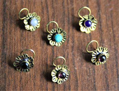 Silver and Golden Oxidized Floral Nose Pin (Set of 2) - GlitterGleam