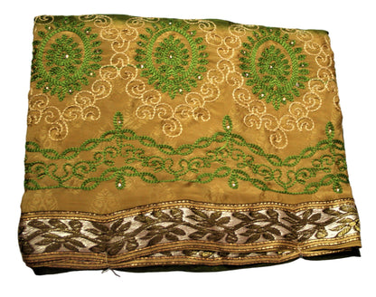 Shaded Beige Color Jacquard Silk Saree with Embroidery - GlitterGleam