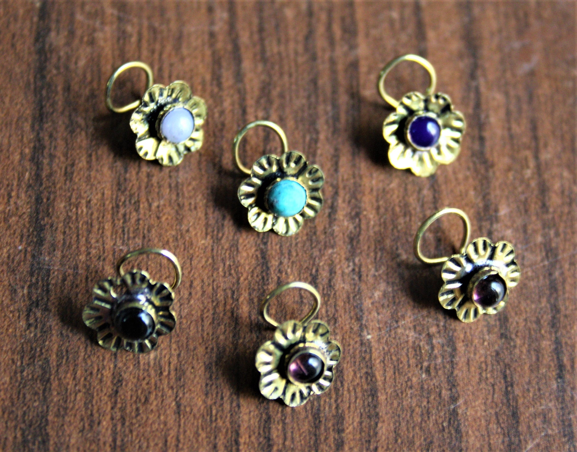 Silver and Golden Oxidized Floral Stud Nose Pin (Set of 2) - GlitterGleam