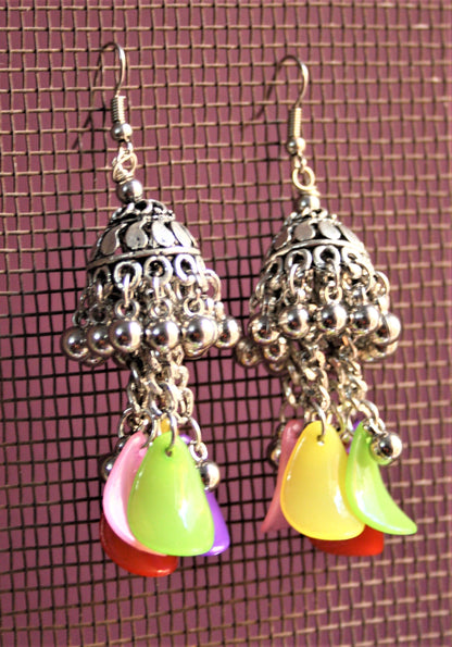 Silver Oxidized Multicolored Beaded Double Layered Necklace with Earrings - GlitterGleam