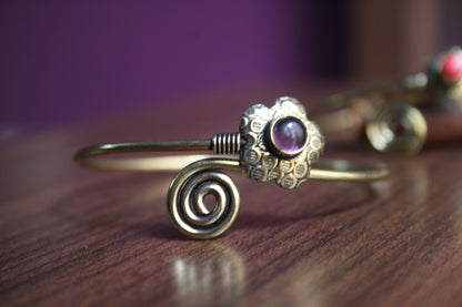Golden Oxidized Flower and Coil Cuff Bracelet - GlitterGleam