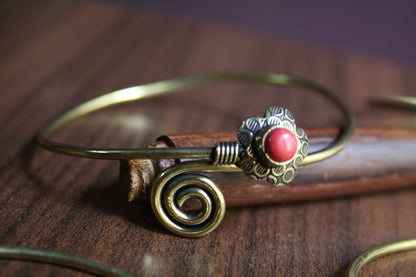 Golden Oxidized Flower and Coil Cuff Bracelet - GlitterGleam