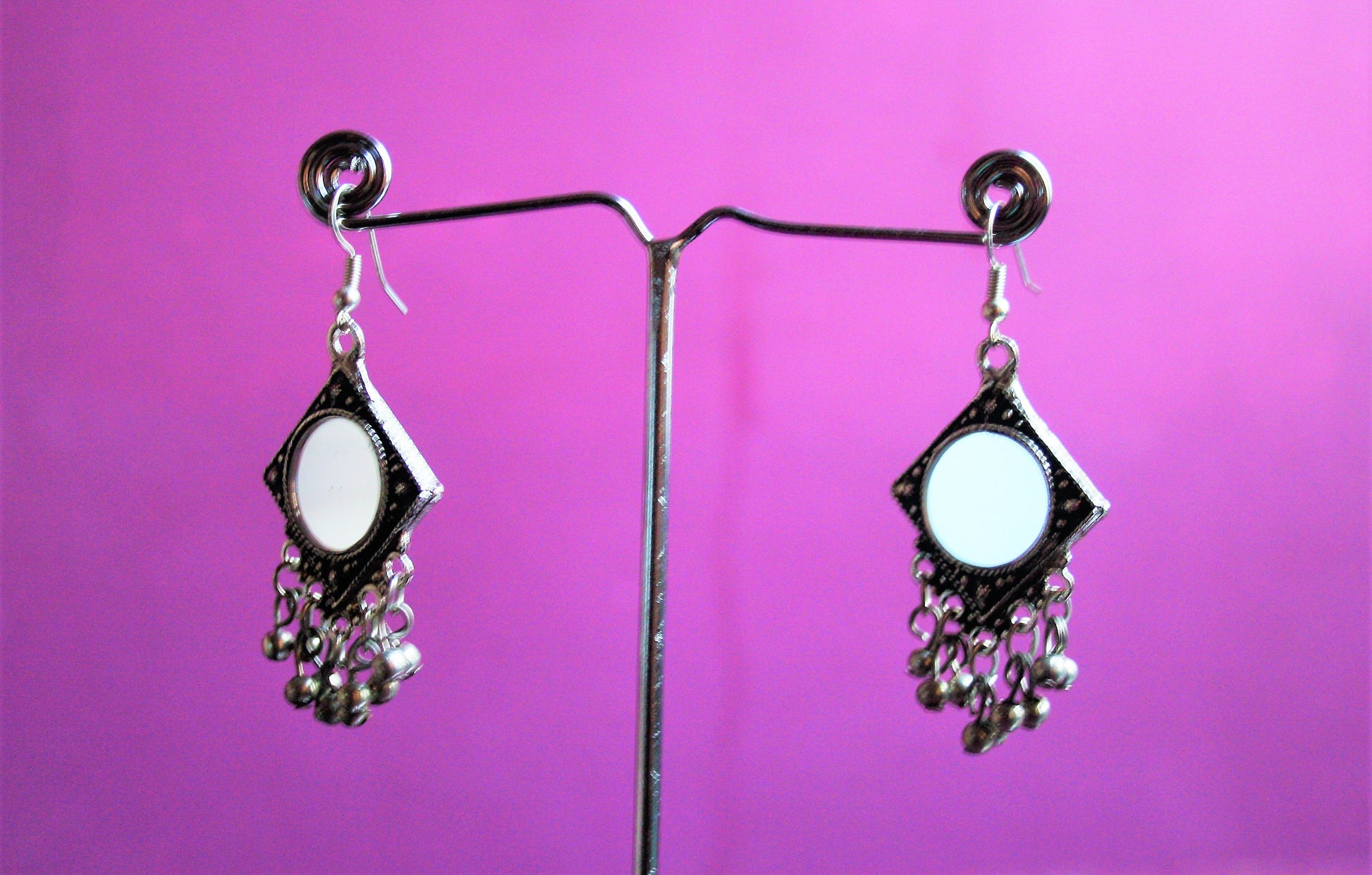 Short Mirror Earrings with Beads - GlitterGleam