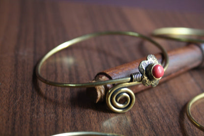 Golden Oxidized Flower and Coil Cuff Bracelet - GlitterGleam
