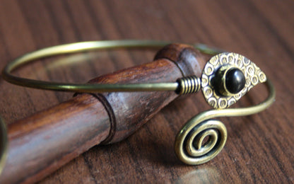Golden Oxidized Leaf and Coil Cuff Bracelet - GlitterGleam