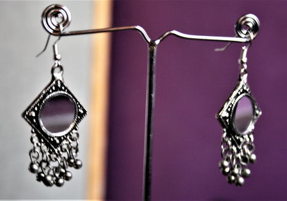 Short Mirror Earrings with Beads - GlitterGleam
