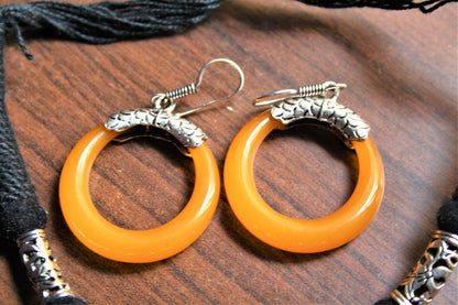 Silver Oxidized Thread Necklace with Chili Pendant and Hoop Danglers - GlitterGleam