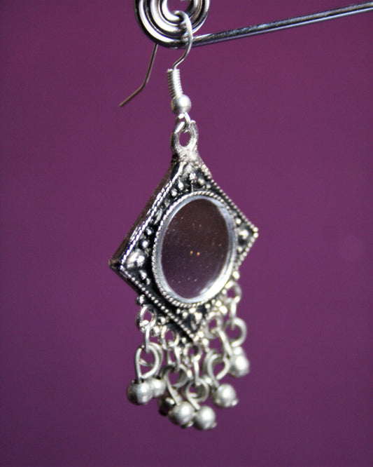 Short Mirror Earrings with Beads - GlitterGleam