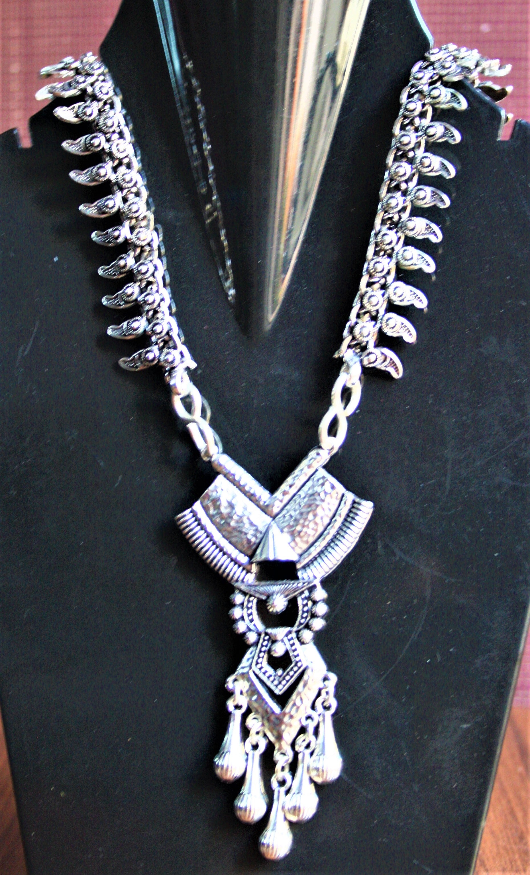 Silver Oxidized Necklace with Boho Pendant - GlitterGleam