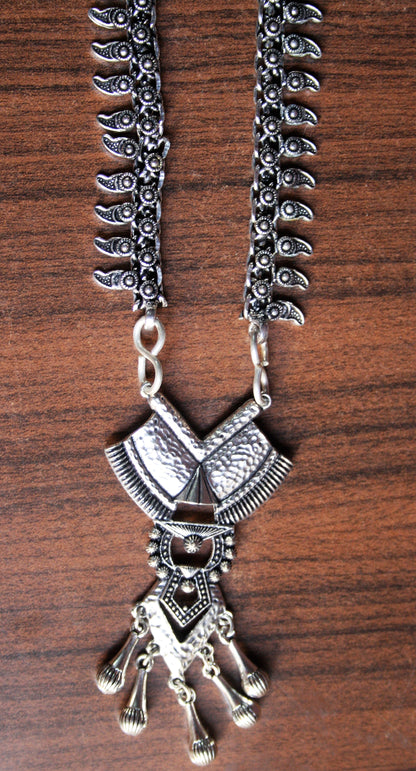 Silver Oxidized Necklace with Boho Pendant - GlitterGleam