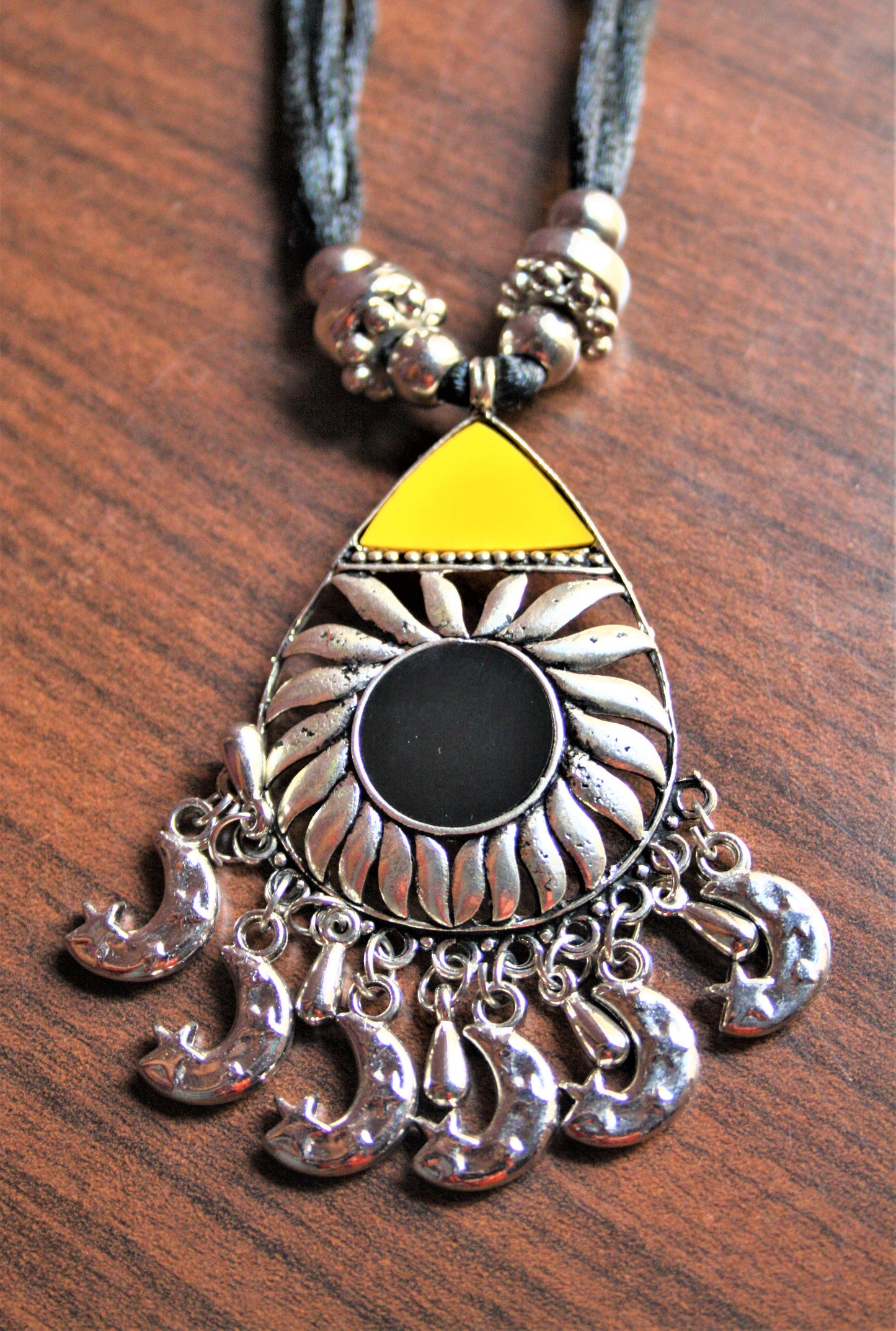 Thread Necklace with Silver Oxidized Beaded Pendant - GlitterGleam