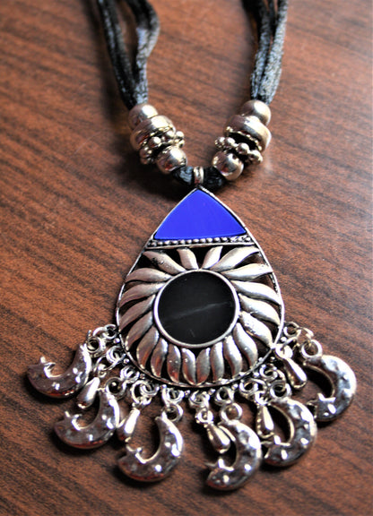 Thread Necklace with Silver Oxidized Beaded Pendant - GlitterGleam