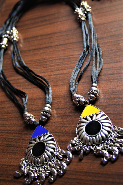 Thread Necklace with Silver Oxidized Beaded Pendant - GlitterGleam