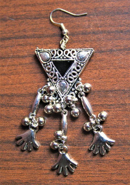 Long Double Layered Black Silver Oxidized Tribal Necklace with Earrings - GlitterGleam
