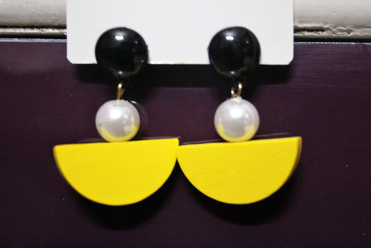 Half Moon Wooden Pearl Earrings - GlitterGleam