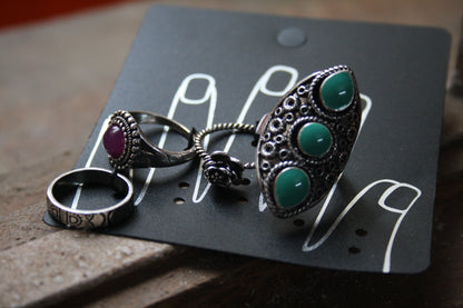 Silver Oxidized Set of 4 Finger Rings - GlitterGleam