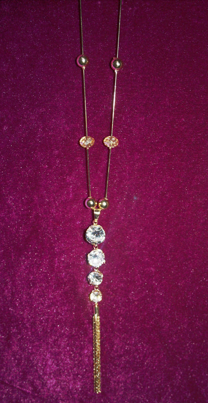 Long chain beaded gem stone tassel pendent necklace - GlitterGleam