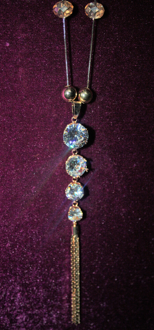 Long chain beaded gem stone tassel pendent necklace - GlitterGleam