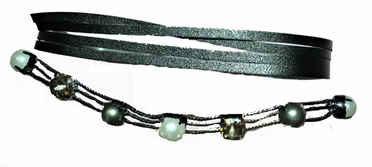 3 way wear leather string tie-up & gem choker - GlitterGleam