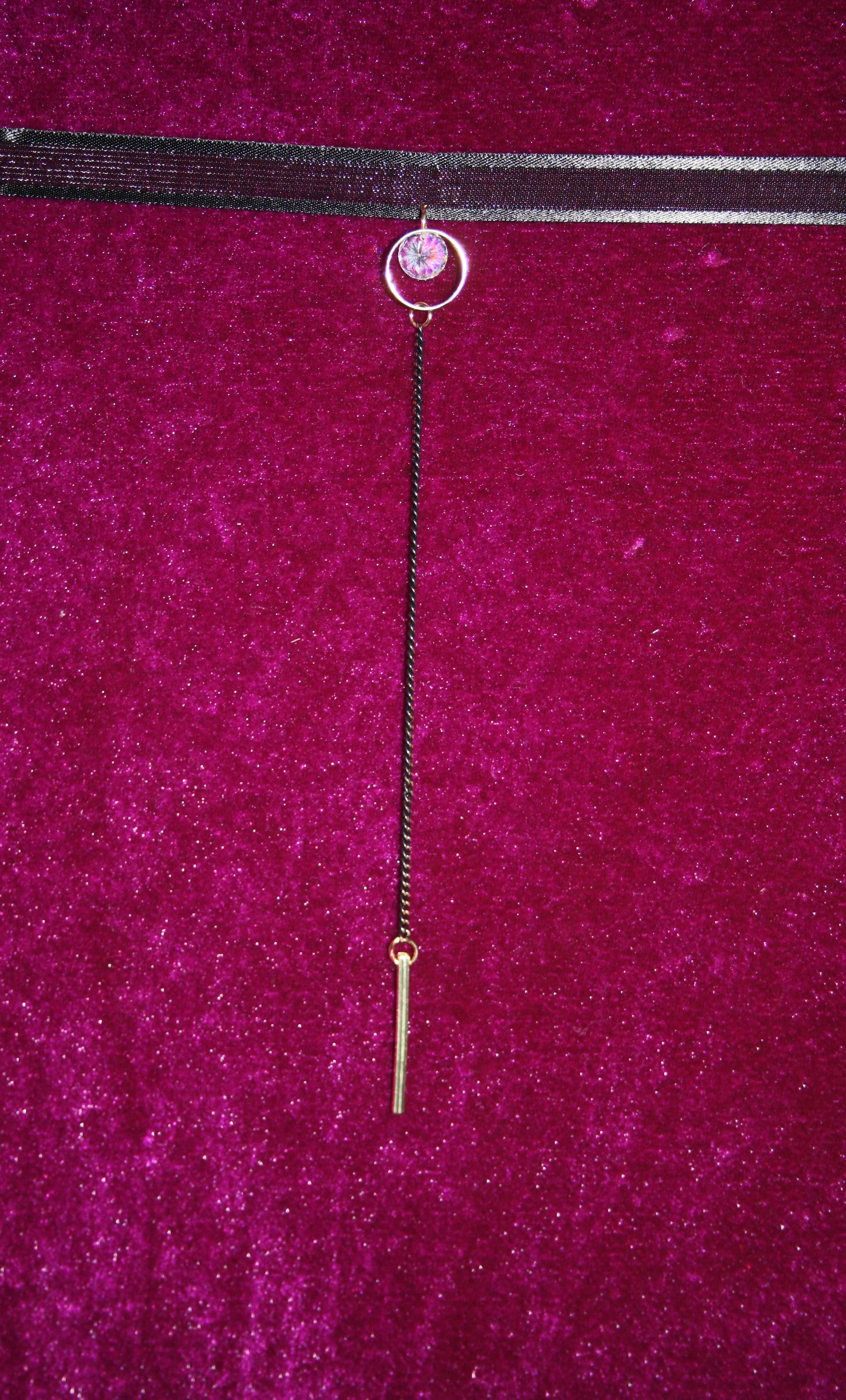 Golden circle crystal tassel pendant net choker - GlitterGleam