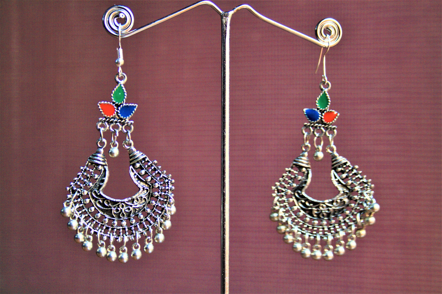 Silver Oxidized Afghani Danglers - GlitterGleam