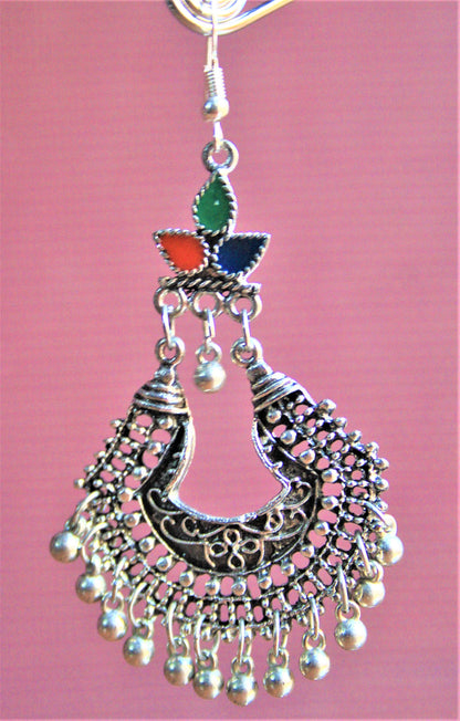 Silver Oxidized Afghani Danglers - GlitterGleam