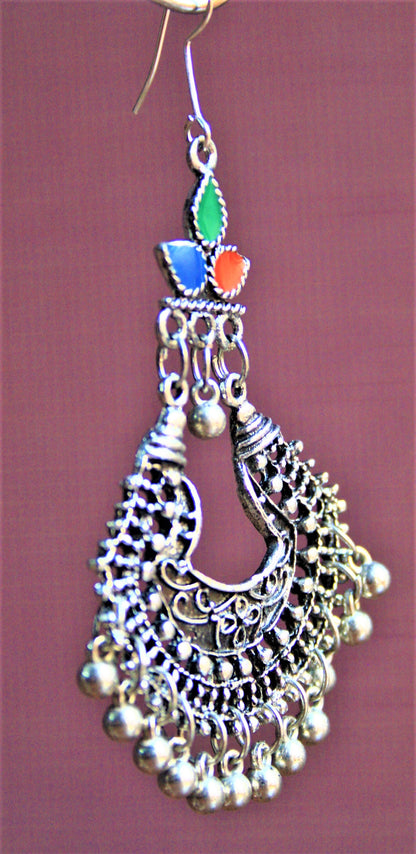 Silver Oxidized Afghani Danglers - GlitterGleam