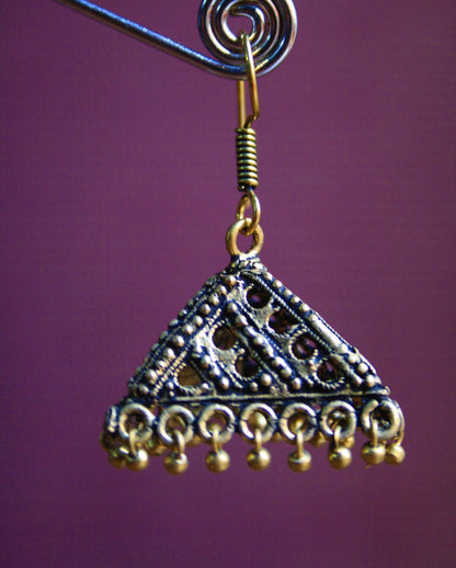 Golden Oxidized Pyramid Jhumki - GlitterGleam