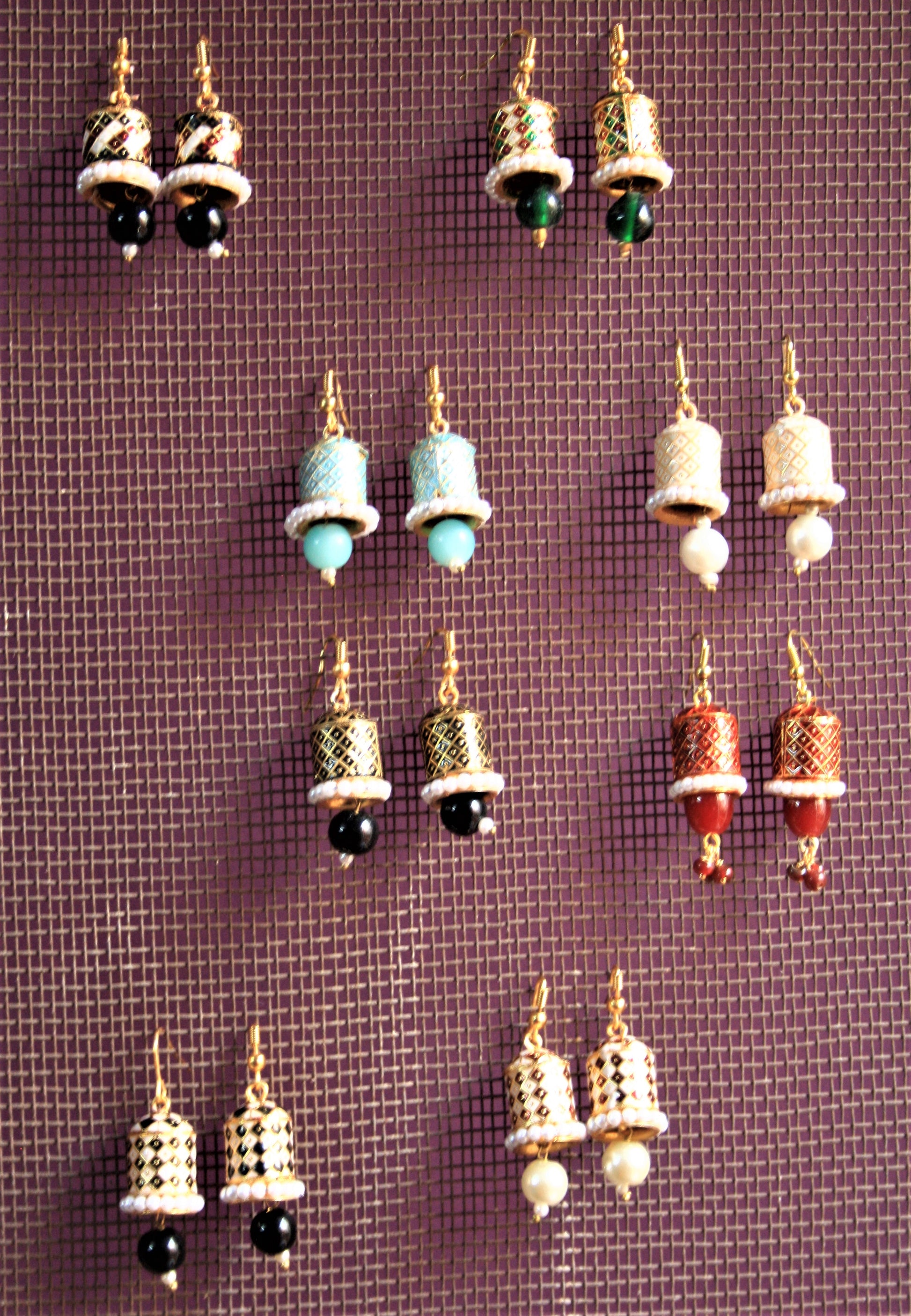 Meenakari Hook Earrings with Pearls and Beads - GlitterGleam